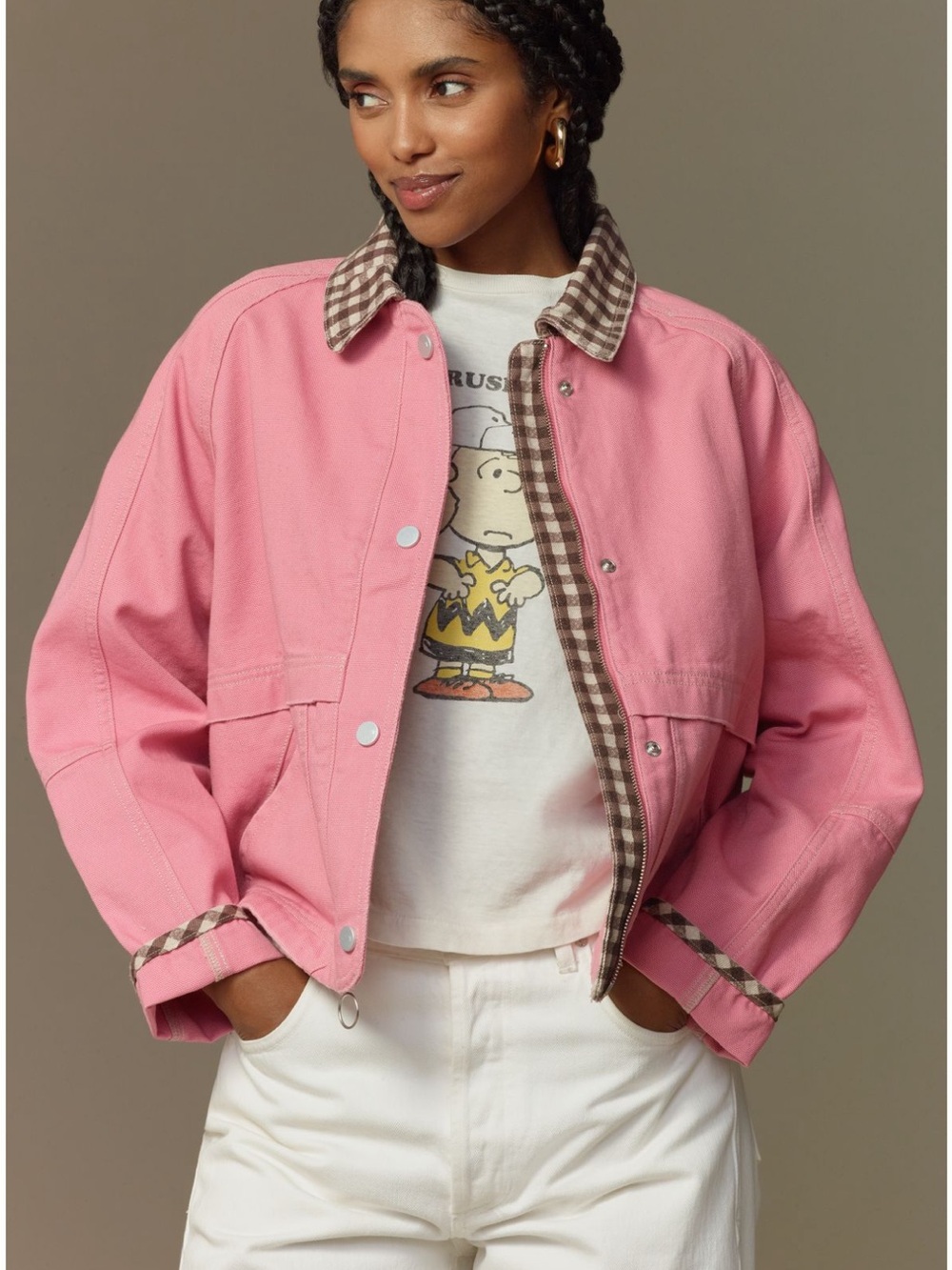 Anthropologie Pink & Brown Workwear Jacket Size L